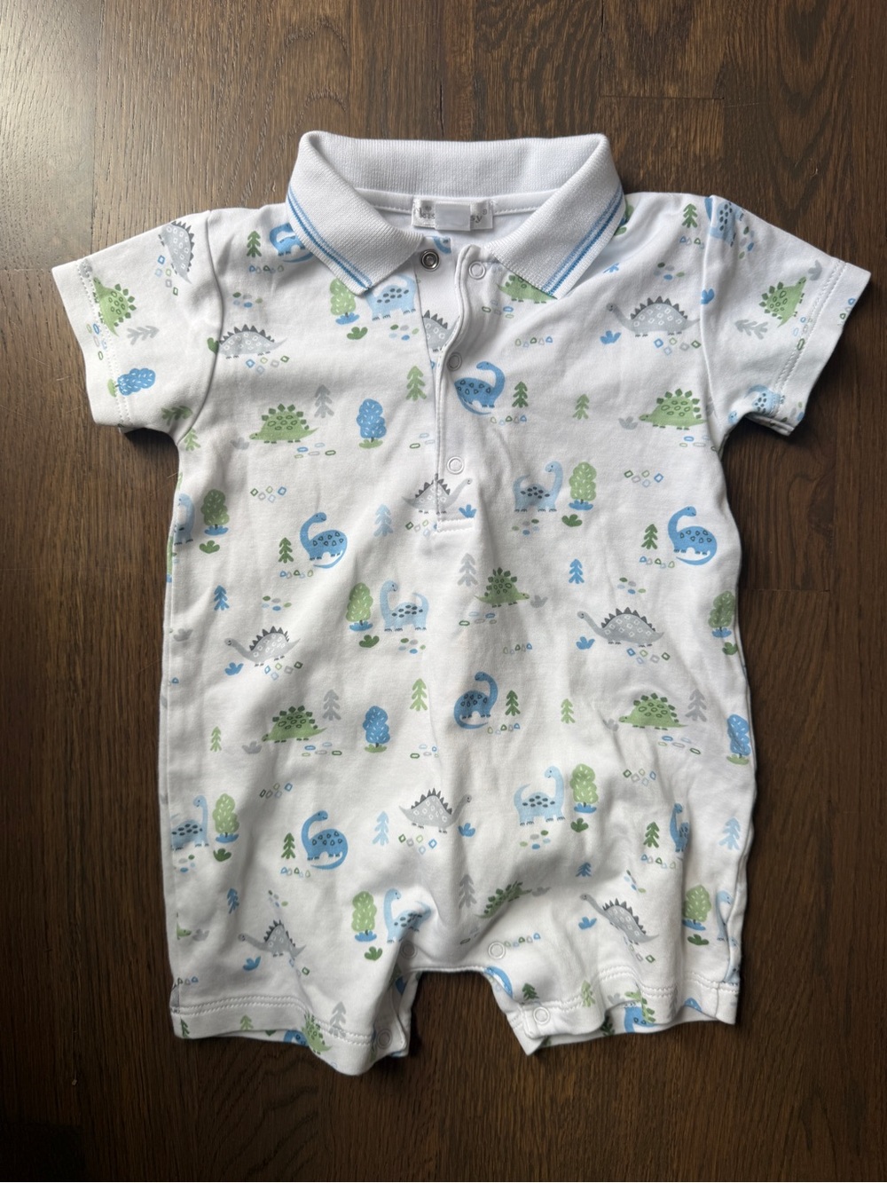 Kissy kissy Baby Polo Romper with Blue & Green Dino Print